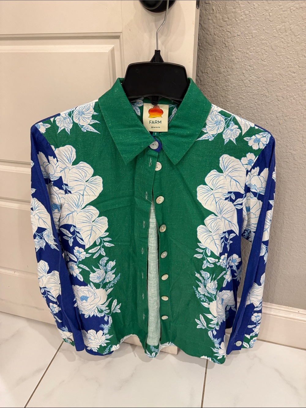 FARM Rio Green & Blue Floral Button-Down Blazer
